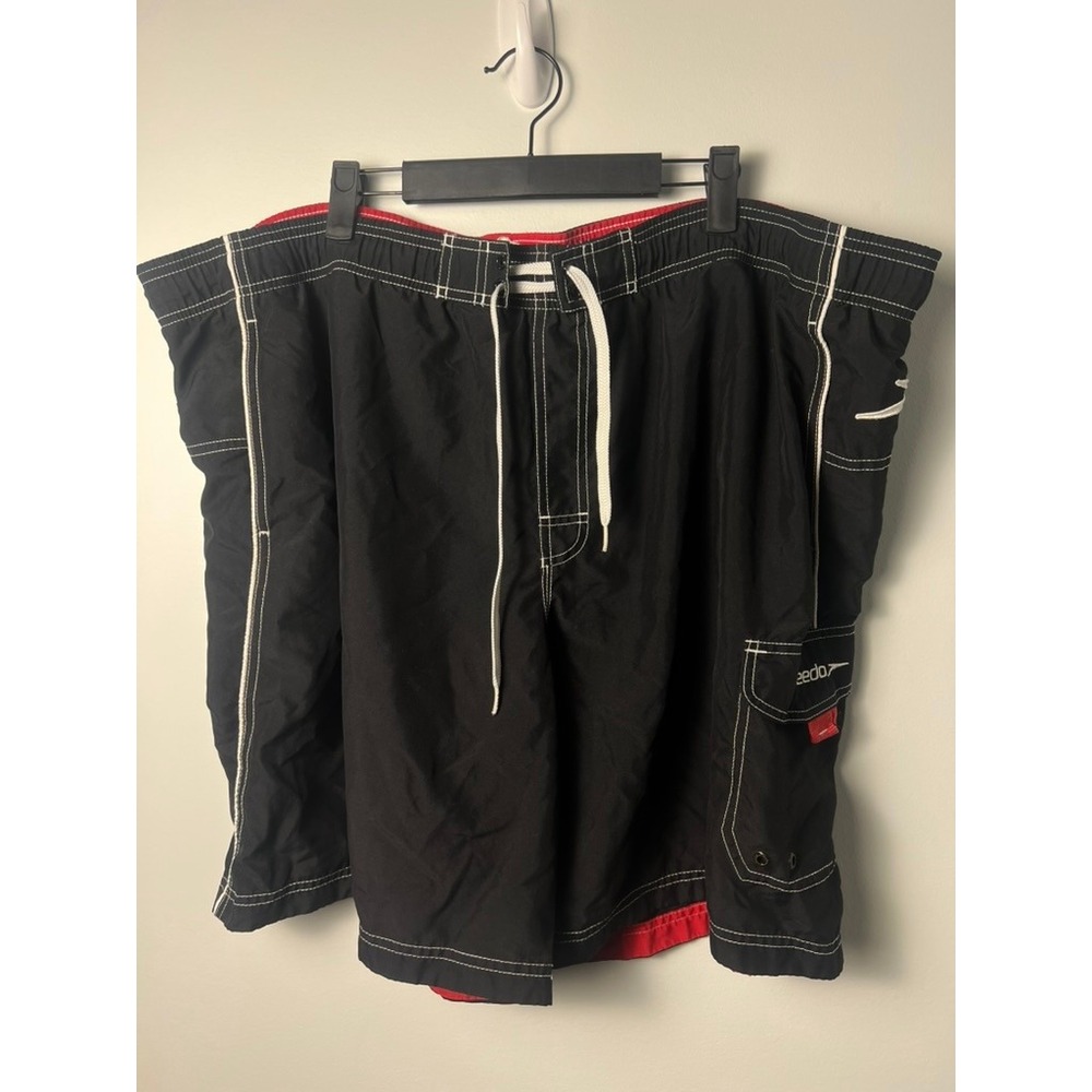 Speedo Swim Trunks Mens XXL Black Cargo Pocket Contrast Stitch Board Shorts